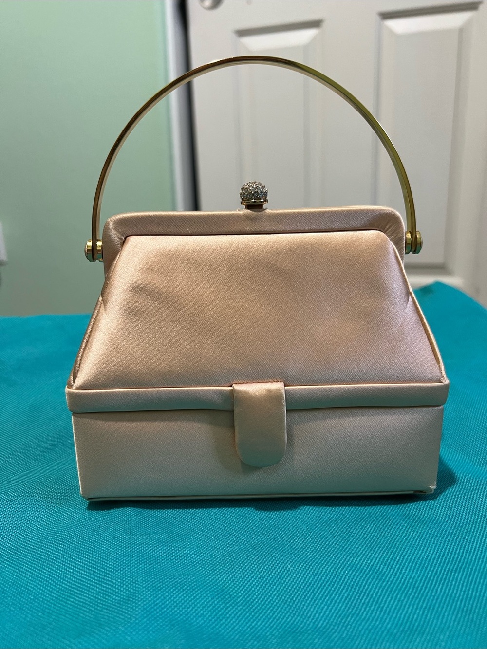 Judith Leiber Champagne Satin and Rhinestone Micro Evening Bag